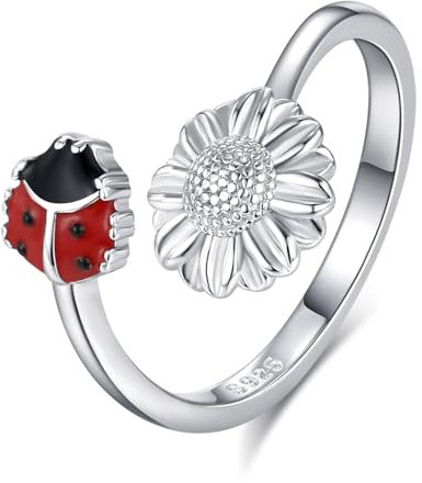 StoryEtain Ring Marienkäfer 925 Sterling Silber Marienkäfer Ringe Marienkäfer Ring Marienkäfer Verstellbarer Marienkäfer Schmuck Geschenke für Mädchen Damen Kinder