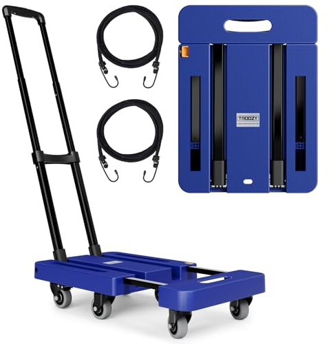 Faltbare Sackkarre, robuster Rollwagen mit 6 Rädern und 2 elastischen Seilen, faltbar und ideal für Gepäck, Reisen, Umzug, Einkaufen, Bürogebrauch, hält bis zu 227 kg, leicht zu verstauen, Marineblau