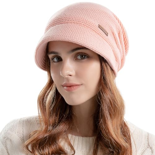 WANYIG Slouchy Beanie Mütze Winter Strickmützen Slouch Beanie Mütze Winter Hüte für Damen Herren Unisex mit Innenfutter Wolle (Rosa)