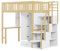 xixiworkshop Hochbett 90x200cm mit Schreibtisch/Kleiderschrank/Stauraum Treppen, Bett für Mädchen Jungen Kinderbett Rausfallschutz ohne Matratze (Holzfarbe)