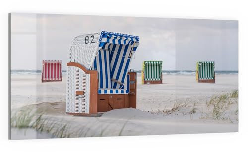 DEQORI Glas-Magnettafel | 100x50 cm cm groß | Motiv Ostsee Strandkörbe | Memo-Board aus Glas | Magnetboard inkl. Magnete, Stift & Tuch für Küche & Büro | Tafel magnetisch & beschreibbar