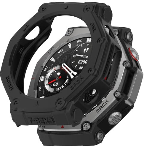 Rugged Armor Case para Amazfit T-Rex 3, funda protectora de silicona suave a prueba de golpes para Amazfit T-Rex 3 Outdoor Smartwatch (negro)