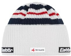 Eisbär Mütze Herren & Damen Spori Shorty Ski Austria Weiß - Merino Wintermütze Unisex mit Fleece schützt vor Kälte und Wind - Strickmütze atmungsaktiv thermoregulierend Wintermütze warm Skimütze Haube