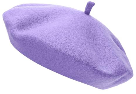 Gadgets Mafia Boina para mujer, boina francesa, boina de lana, vintage, clásico, para invierno, otoño, damas, suave, cálido, para exteriores, unisex, morado claro, Talla única