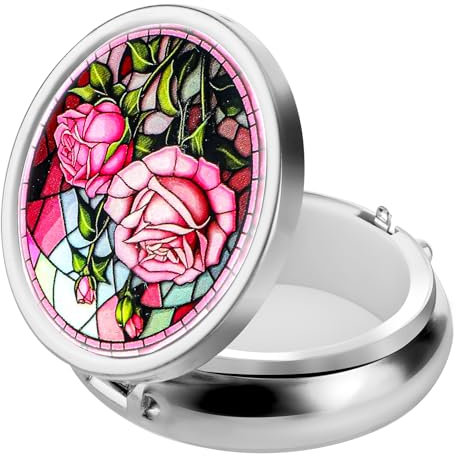 WLLHYF Pillendose, Medikamenten-Organizer Reise-Pillendose Wasserdichtes Pillenetui Metall-Pillenbehälter-Halter für Vitamine, Fischöl, Nahrungsergänzungsmittel (Bunte Blumen)