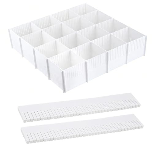 FAAING 30 Stück Schubladentrenner Verstellbar 7cm Hoch, 38cm Lang Weiß Schubladenteiler Kunststoff Schublade Trennwand, Schubladen Organizer Ordnungssystem für Schlafzimmer, Kommode, Kleiderschrank