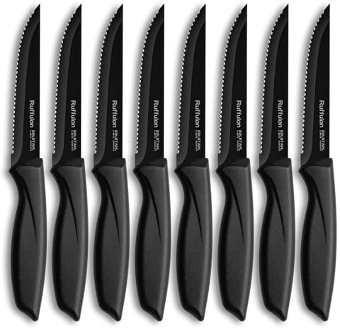 Ruffulon Steak Knives Set of 8,Stainless Steel Steak Knives with Sharp Serrated Edge,Kitchen Steak Knife Set with Non-Slip Ergonomic Handle,for Home/Restaurant,Dishwasher Safe,Rust-Proof
