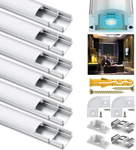 Rogisi LED Aluminium Profil Kanal Strip Diffusor Stripe Aluprofil Leiste Schiene Eckprofil für 12mm LED Streifen (12 Stück-U-Form-Weiß und Silber)