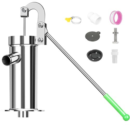 Handwellpumpe Leckdofter großes Wasser fließt Edelstahl Manuell -Brunnenpumpe mit langem rotierbarem rotbarem Griff und Zubehör für Wasser bis zu 8 m Tiefe Gartenzubehör