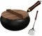 Fenteer Pentola in ferro per cucinare, padella per friggere con coperchio in legno per cuocere a vapore o a, 24 Cm