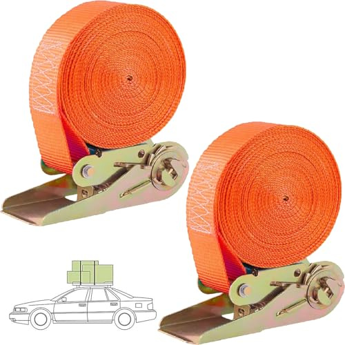 2 Stück Spanngurte mit Ratsche, Spanngurte 800KG Ratschengurte Zurrgurte 10/12mx25mm Ratsche Befestigungsriemen mit Verstellbarer Ratschengurt Set für Feste Ladung (Orange 10M)