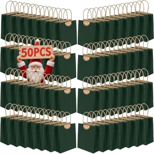 50 Stück Geschenktüten mit Henkel,Kleine Papiertüten mit Aufklebern,130GMS Kraftpapier tüten, Partytüten für Einkaufen Hochzeiten Verpackungen Partys Geburtstag Weihnachten Halloween