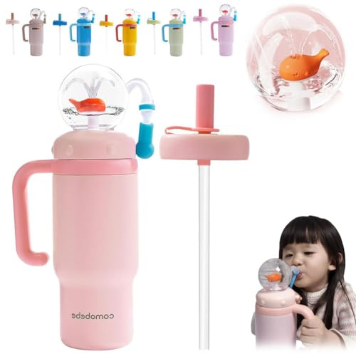 24oz Whale Fountain Tumbler with Fun Fountain Effect,2025 New Stainless Steel Whale Fountain Tumbler with Handle,Two Lids,Spill-Proof, Dishwasher Safe, Cute & Perfect for Kids, Teens, and Adults
