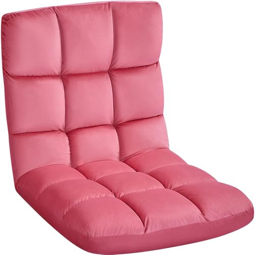 Yaheetech Silla de Suelo Plegable con Respaldo Ajustable 14 Posiciones Sofá Acolchado de Terciopelo para Meditación Lectura Gaming Asiento de Espuma 111,5 × 53 × 14 cm Rosa