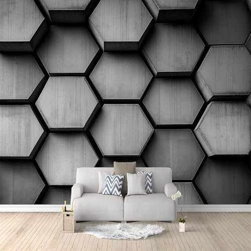 3D Papier Peint Hexagones 3D abstraits futuristes Papier peint panoramique Gris - Pour Salon Chambre Chambre D'Enfant Décoration Murale Poster 350 x 256 CM