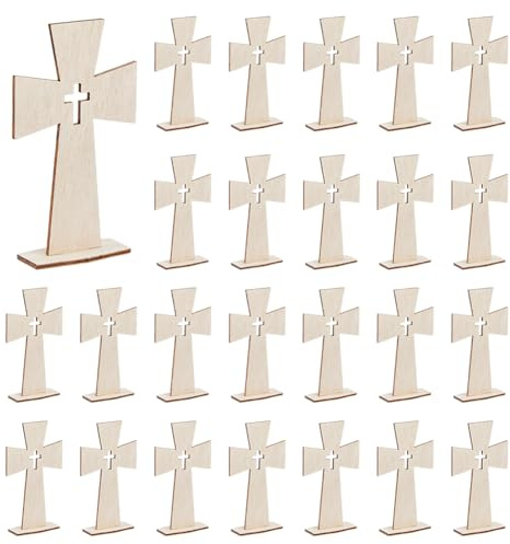 SUPERFINDINGS 30 Stück Holzkreuz Mit Ständer Schreibtisch Unbehandeltes Holzkreuz Tischkreuz Ornamente Osterdekor Für Heimwerker Basteln Tafelaufsätze Wanddekoration Heimdekoration Gebetsgeschenke