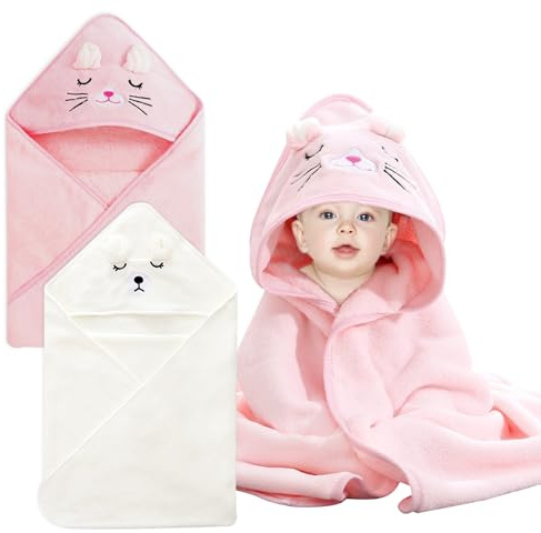 YJSDDNTY Asciugamano con cappuccio per neonati,2 asciugamani con cappuccio per bambini, 80 x 80cm,Set Asciugamano Neonato con Cappuccio, Extra Morbido e Super Assorbente