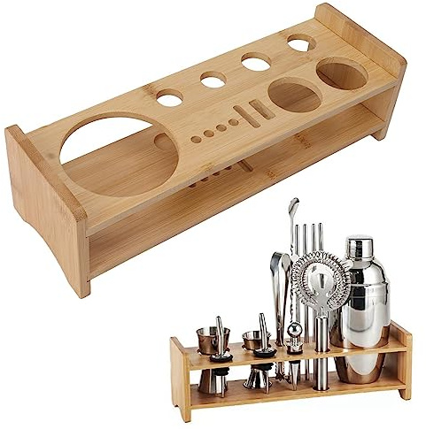 MRKU Bartender Kit Stand,Cocktail Shaker Set Wooden Stand Only Bamboos Storage