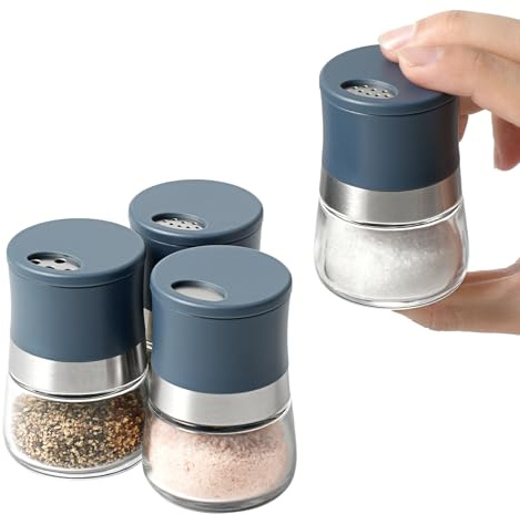vzaahu Salero y Pimentero 4 Set Azul 1oz, Dispensador de Especias con Orificios Ajustables, Perfecto para el Himalaya Rosa