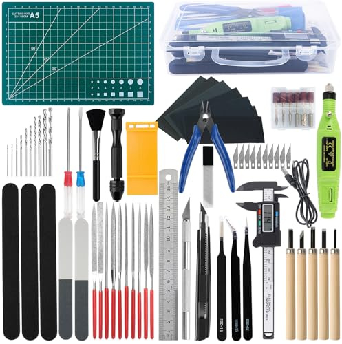 Juego de 85 Herramientas de Modelismo Gundam, Kit de Herramientas de Modelismo Profesional con Pinzas, Lima, Calibrador Digital, para Hobby Gundam Modelismo Reparación y Fijación