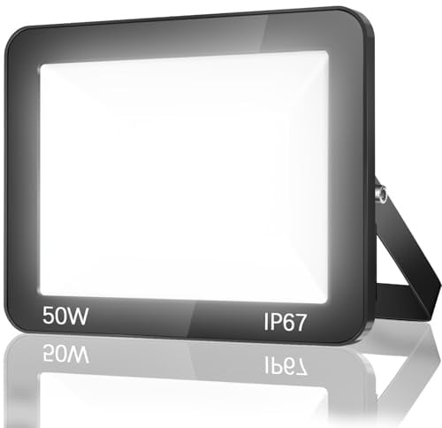 TASINUO Focos LED Exterior 50W IP67 Impermeable Proyector Exterior 1 Pieza | 6500K Blanco Frío Luz de Seguridad, 5000LM Potente Luces LED Exterior para Terraza, Garaje, Taller, Jardín