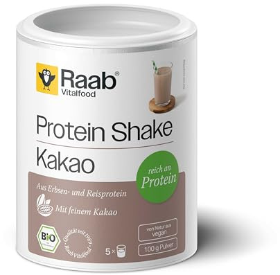 Raab® Bio Protein Shake Kakao Pulver (100 g) | Vegan - Mit Reis- und Erbsenprotein, ohne Soja - 60% Proteingehalt - Mit feinem Bio Kakaopulver und milder Süße aus Agave