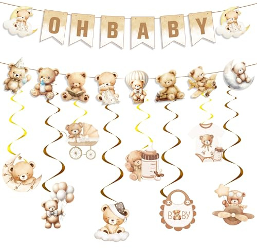 Oh Baby Babyparty Deko Banner - 10 StüCk Beige Glitzer Neutral Banner Spiral Girlande Wirbel Geschlecht VerküNdung FüR Junge MäDchen Willkommen Zuhause Baby Shower Gender Reveal Party Dekoration