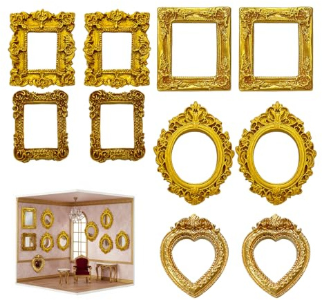 Kleine Goldrahmen, 10er-Pack, Miniatur-Bilderrahmen, 5 Formen, zum Basteln, Dekorieren, 4, 1–5, 6 cm