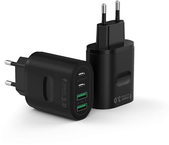 2-Pack USB C Stecker, 4-Ports USB Ladegerät Mehrfach Netzteil Mehrfachstecker 60W Power Adapter PD 3.0 Schnellladegerät USBC Netzteil für iPhone 16 15 14 13 12 11 Pro Max, iPad, Samsung,Handys