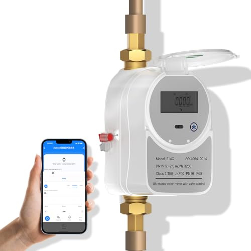 Zigbee Smart Wasserzähler mit Absperrventil & LCD-Display 214C - funktioniert mit Tuya Smart & Home Assistant, batteriebetrieben, Ferndurchflussüberwachung, Zigbee Hub erforderlich (1 Zoll, DN25)