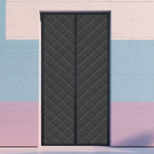 Rideau Isolant Thermique 92 x 220 cm Toile Oxford Coton Épaisse Rideau Thermique Magnétique pour Portes Fermeture Automatique pour L'Été et L'Hiver, Noir