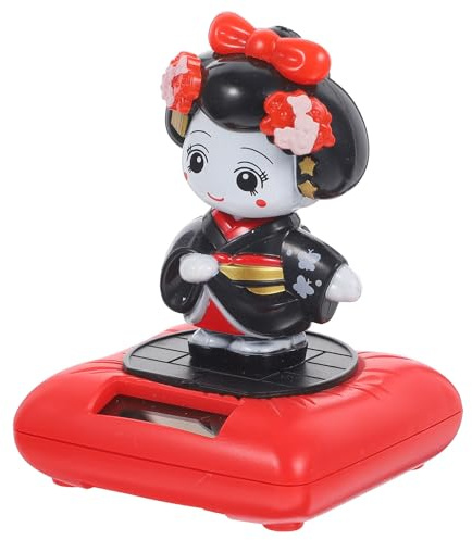Hemobllo Petite Poupée Kimono Décorative en Plastique, Figurine Solaire à Tête Branlante, Ornement Voiture Intérieur, Présent Danseuse Japonaise