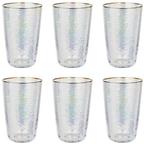 BUTLERS 6er Set Longdrinkglas 0,53 l Glas - SMERALDA - mit Goldrand | Farbe Durchsichtig - Limonadengläser für Wasser & Saft - Universalgläser für Trinkgeschirr & Tischkultur - irisierende Optik