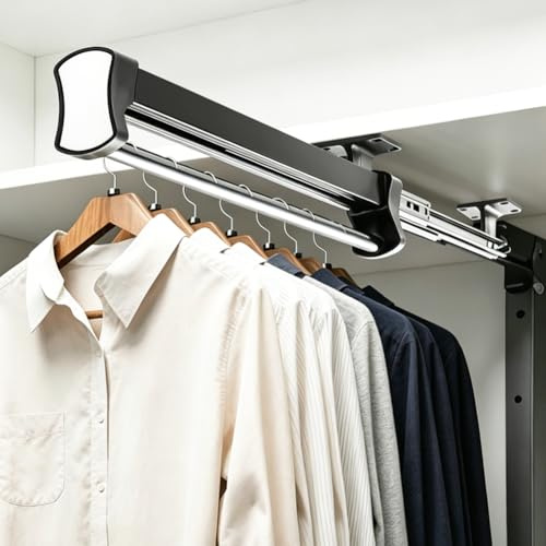 Ausziehbare Kleiderstange für Schrank 30 cm mit Teleskopschiene | Leise ausziehbare Kleiderstange mit Teleskopschiene für platzsparende und übersichtliche Schrankorganisation.