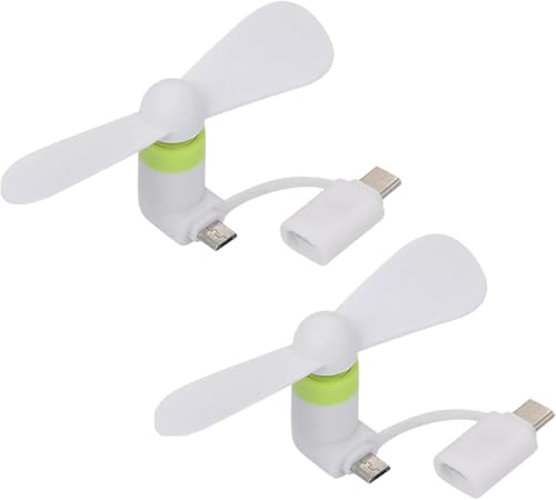 KARELLS 2 in 1 Mini-Handy-Ventilator, Mini-Handy-Lüfter, USB Ventilator Klein Leise,2 Stücke 2-in-1-Lüfter für i-Phone -Telefone und Type-C-Telefone, Weiß, 2026