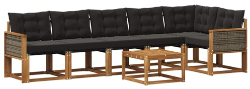vidaXL Outdoor-Sofagarnitur mit Kissen 7 pcs Natürlich und Schwarz, Garten, modernes Sofa-Set, langlebige Möbel für draußen, stilvolle Lounge, entspannen am Pool