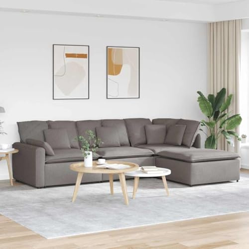 LoogCape Modulares Sofa mit Fußhocker und Kissen in Taupe für flexible Wohnlandschaft mit Ecksofa und Recamiere, 4 Sitzelemente, Stoffpolster, stabile Metallrahmen, vielseitige Erweiterung