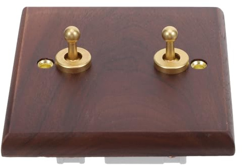 SEWACC Interruptor de Palanca Tipo 86 de Madera Nogal con Doble Control, Placa Embellecedora para Pared, Estilo Vintage Rústico para Hogar y Oficina, Fiable
