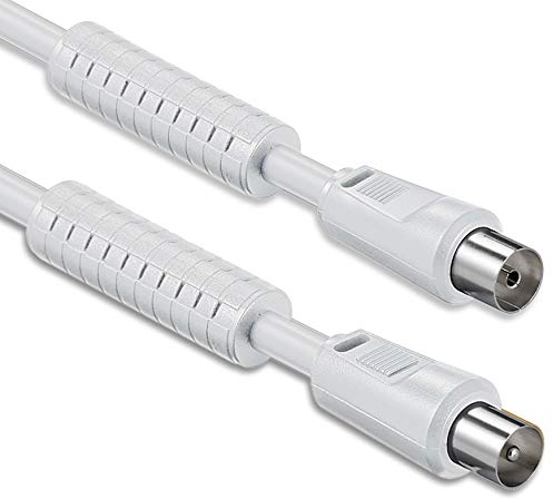 1aTTack.de Antennenkabel mit Ferrite Mantelstromfilter 1,5 Meter 2x geschirmt Koax-Stecker > Koax-Buchse (vollständig geschirmt) Koax weiß St-Ku mit FE 85db
