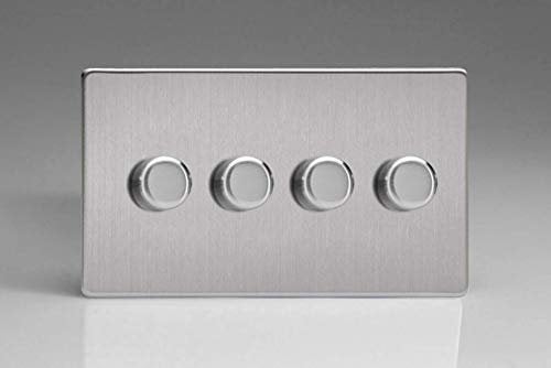 Varilight 4-Gang 2-Way V-Pro Push On/Off Rotary LED Dimmer 4 x 0-120W (Twin Plate) Brushed Steel