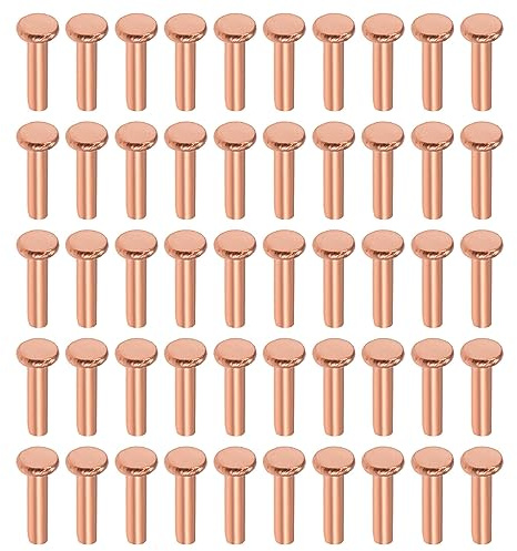 sourcingmap 100Pcs Copper Solid Rivets, 3/32 x 25/64 Flat Head Rivet Metal Fasteners for Electrical Applications, Leather Working Supplies