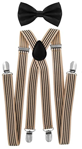 axy Hochwertige Herren Hosenträger mit Fliege - 4 Starken Clips X-Form (Modell 3 (Hosenträger Breit 2,5cm)+Schwarze Fliege)