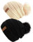 Queenfur Strickmütze für Damen, lässige Passform, Wollmütze mit Bommel aus Kunstfell, weiche und warme Skimütze für Winter, A7, Schwarz/Beige, 2 Stück, Large