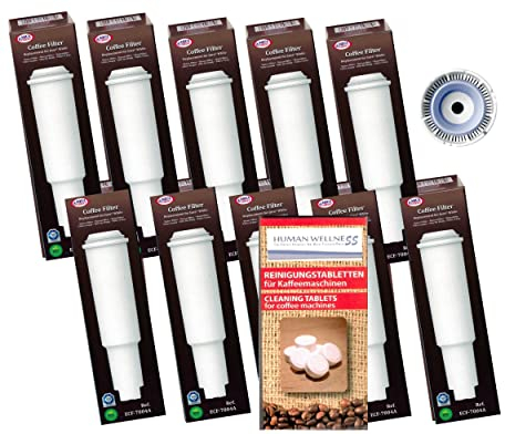 10 x Filterpatronen AquaCrest für Jura Impressa white steckbar + 10 Reinigungstabs AQK-04
