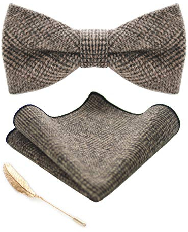 JEMYGINS Fliege Herren Braun in Wolle Kaschmir Einfarbig Filz Geeignet für Herbst und Winter und Einstecktuch Sets(2)