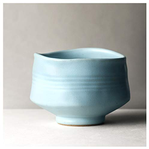 Handmade Irregular Pottery Bowl Oven and Microwave Safe, Vintage Japanese Ceramic Stoneware Matcha Tea Set, 650ml (Color : Green)