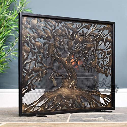 Black Country Metal Works Rustic Tree Design Single Pane Fire Guard
