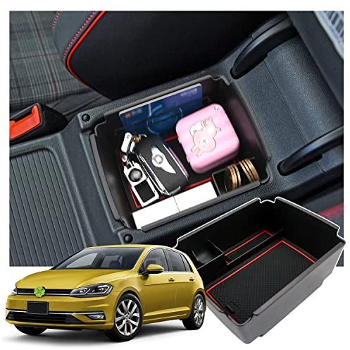 Ruiya Kompatibel mit 2013-2018 VW Golf 7 7.5 GTI GTE Mittelkonsole Aufbewahrungsbox, Golf 7 Armlehne Organizer Tray Mittelarmlehne Handschuhfach Golf 7 Zubehör Storage Box Mittelkonsole Ablagefach