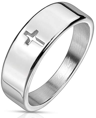 viva-adorno Damenring Herrenring Fingerring Edelstahl Silber christliches Kreuz schlicht RS53, Gr. 50