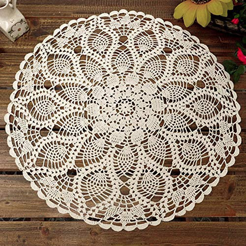 Benoon Tischsets, 60 cm Baumwolle Hand Häkeln Runde Spitze Aushöhlen Tischdecke Tischdecke Abdeckung Weiß 60cm